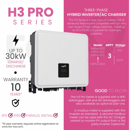 Fox H3-Pro-15.0, H3 Pro Serie, HV Hybrid-Wechselrichter 15 kW, 3-phasig, 3 MPPTs, IP65, 10 Jahre Garantie, Plug & Play Installation