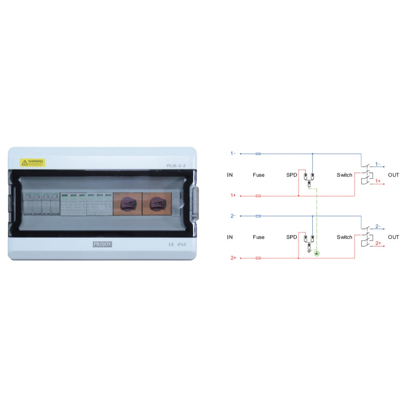Projoy PEJB-2-2(GUST1662), Solar PV Combiner Box für PV Module/DC Kabel 2 Strings 15A