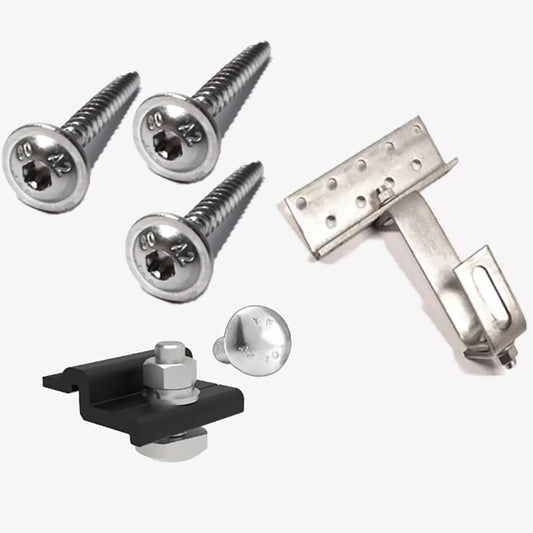 OSUT 1 ✖ 4536/Dachhaken verstellbar; 3 ✖ 4750/Tellerkopfschraube A2 8×100; 1 ✖ RC-SSC-CBT Klemme für RA-SSC Schienen