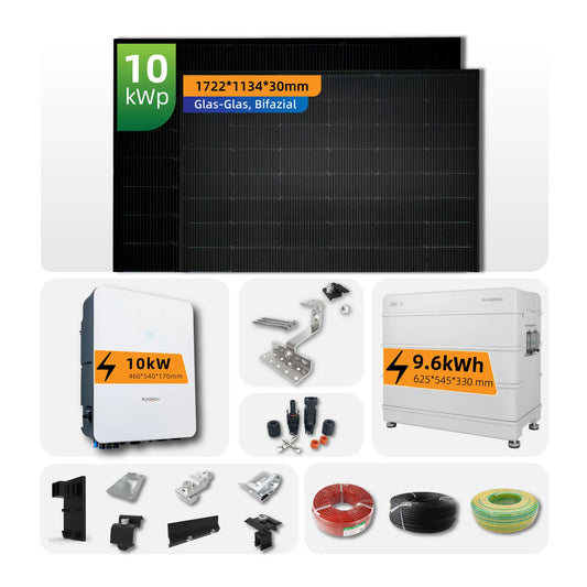 Sungrow 10 kW Komplettes Solarsystem mit SBR096 9,6 kWh Batterie und SH10.0RT Hybrid-/AC 3-Phasen Wechselrichter + JA Solar JAM54D41-445 LB/Suntech STP440S 440W Full Black Bifaziale PV-Module - 24 x STP440S-C54/Nshtb+, Ziegeldach