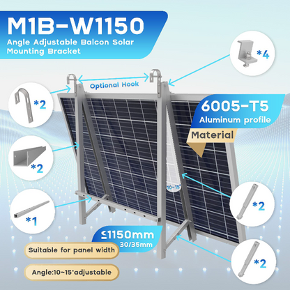 Hopergy M1B-W1150+G1-R60, Dreieckiger Balkon-Solarhalter, einfache DIY-Montage, 10~15° verstellbar, 5 Jahre Garantie
